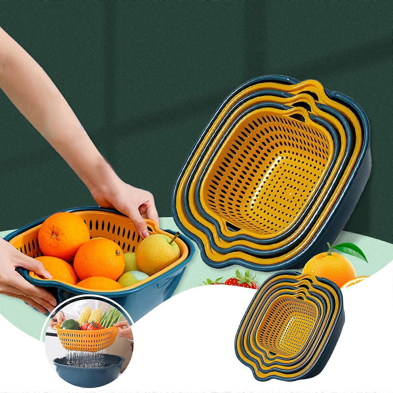 Donemore 6-Piece Vegetable Washing Baskets, Fruit Baskets Double-Layer, Strainer & Colander Set for Kitchen