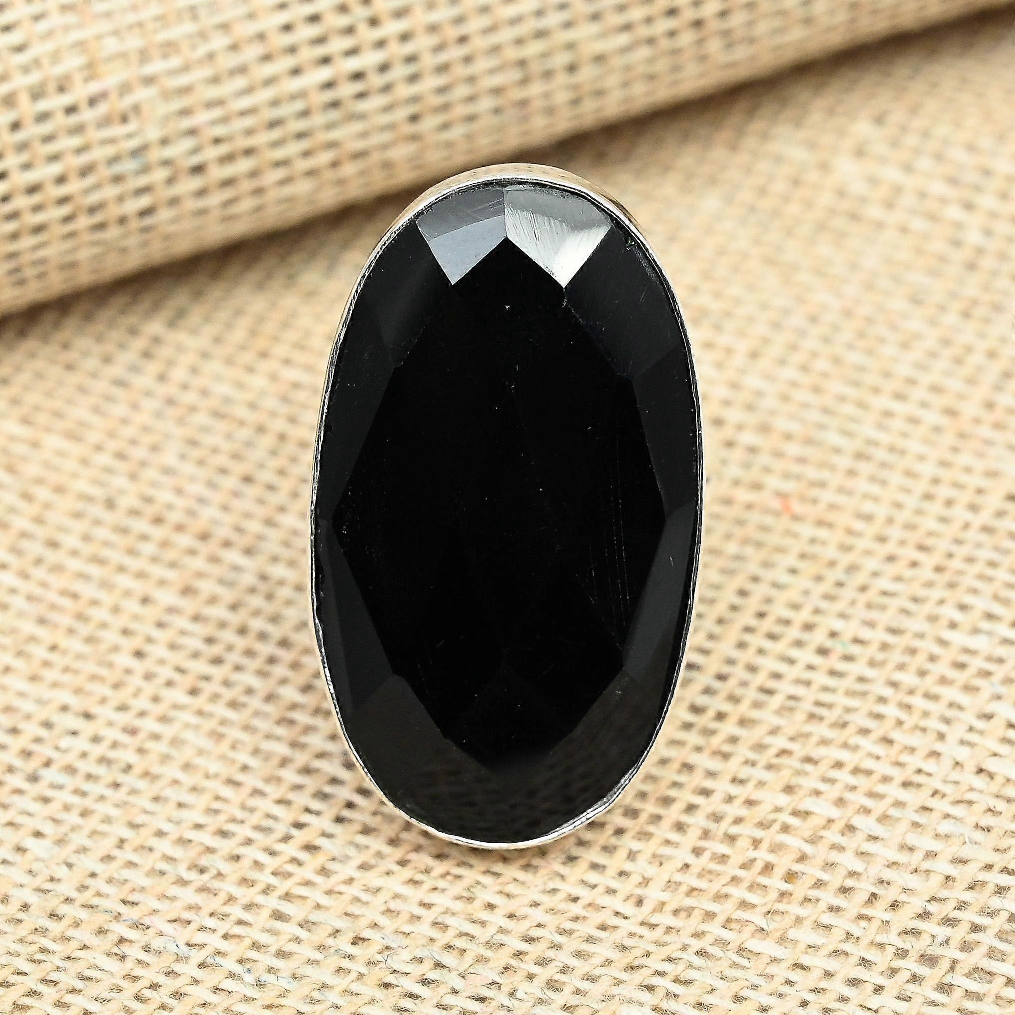 Faceted Black Spinel Gemstone Solid 925 Sterling Silver Handmade Jewelry Wedding Gift Ring