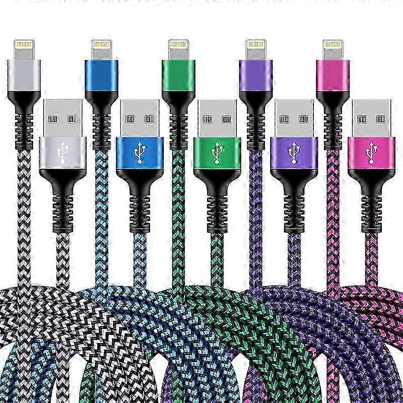 iPhone-oplader 5 stuks 10ft USB Lightning datakabel Apple Mfi-gecertificeerde datakabel snellaadkabel nylon gevlochten compatibel met iPhone 14 1