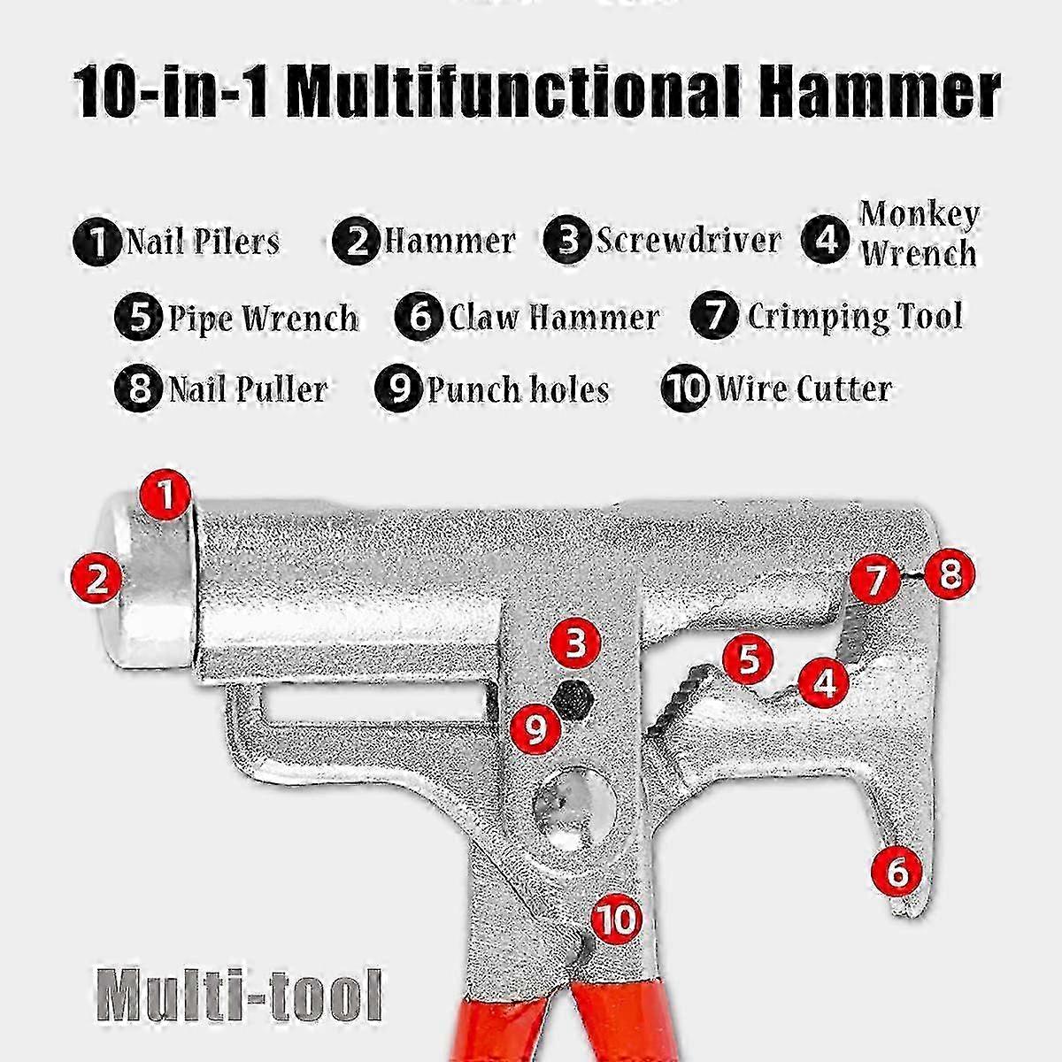 w Universal hammer, 10-in-1 Hammer Pocket Multitool Multifunctional Pliers Multiuse Tool
