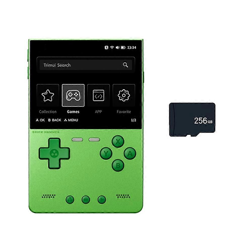 BRICK Hammer Retro Handheld Game Console 3.2inch IPS Screen Portable Retro Metal Game Console LED Lighting 256GB Green
