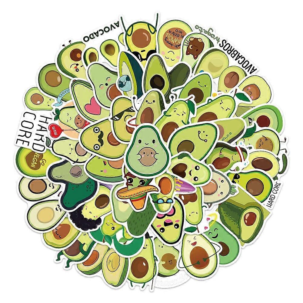50 Cute Cartoon Avocado Stickers for Suitcases, Journals, Notebooks, and Phone Cases (Non-Duplicate)