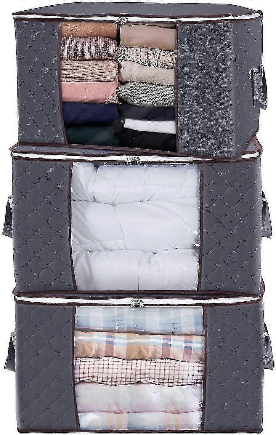 2025 Grey Large Capacity Clothes Storage Bag Organizer with Reinforced Handle Thick Fabric for Comforters, Blankets, Bedding, Foldable with Sturdy Zip