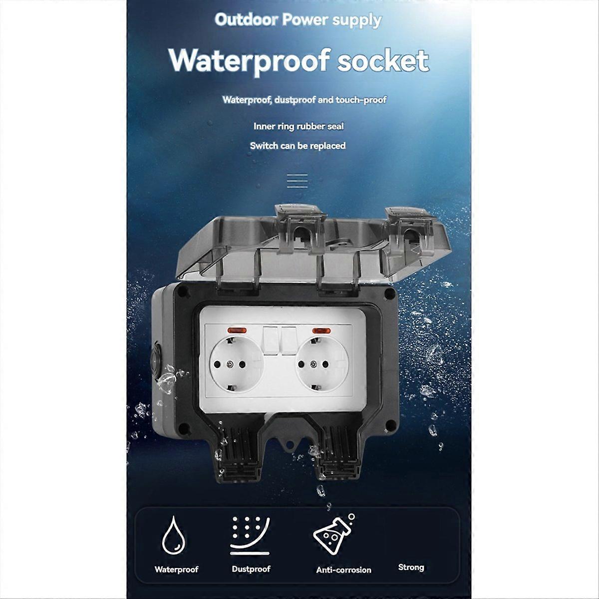 Waterproof Socket Outdoor Wall Power Socket IP66 Waterproof EU Plug