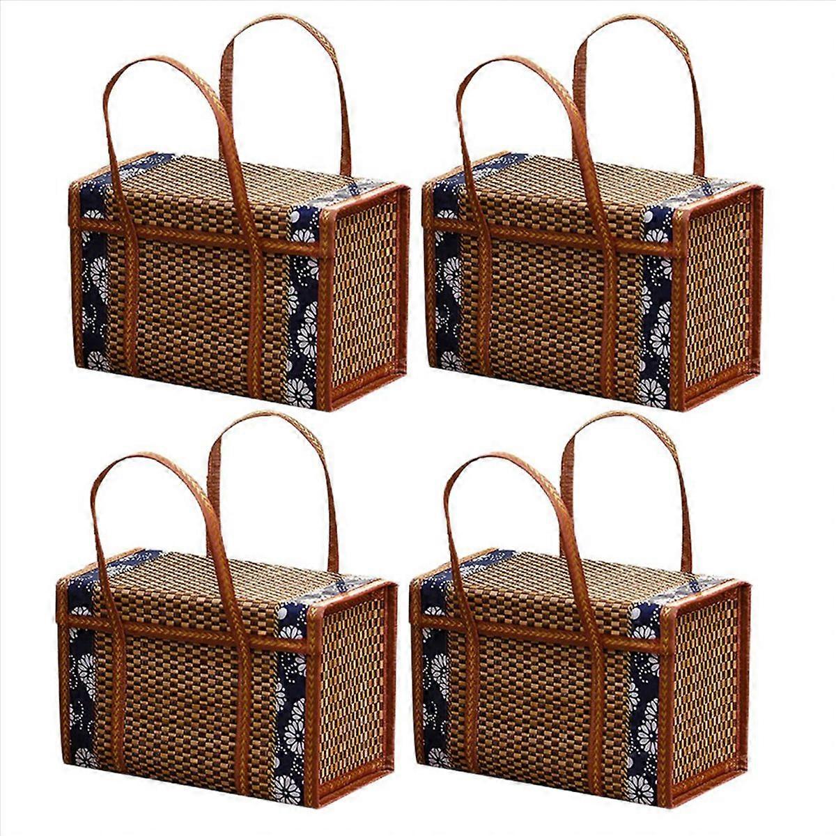 Picnic Woven Basket Wicker Storage Handle Foldable Bamboo Basket B
