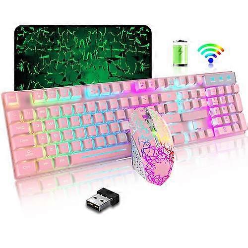 Wireless Rechargeable Gaming Mechanical Keyboard and Mouse USB Set for Gamers