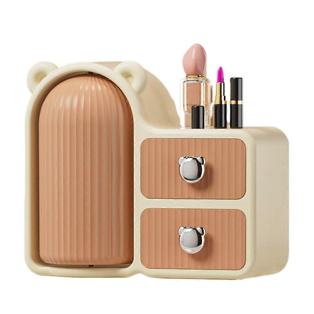 Cosmetic Storage Organizer 360° Rotating Large Capacity Dustproof WallMounted Dual Drawer (Brown)