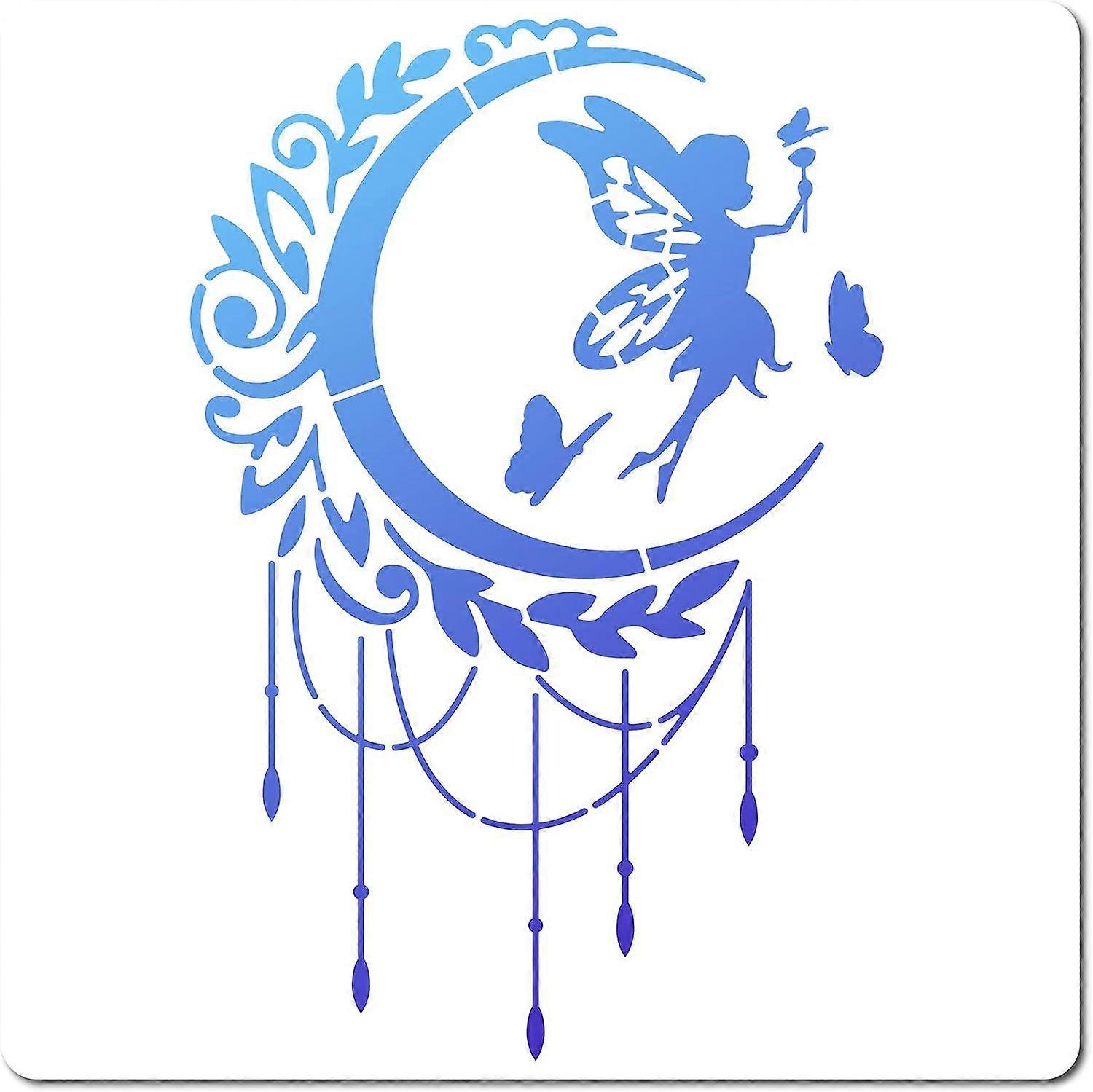 30x30cm Moon Fairy Stencils Angel Butterfly Template Leaves Vine Pattern Large Reusable Plastic Square Stencils Sign for Painting on Wood Wall Scrapbo