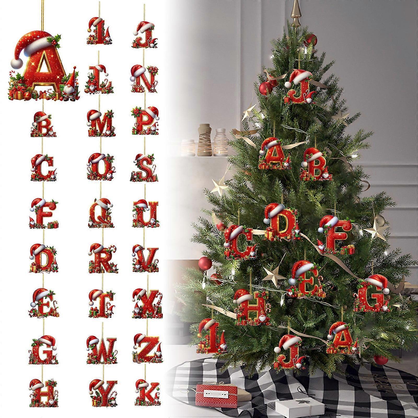 Christmas Tree Decorations Acrylic Hanging Ornaments with Berries Pattern, Candy Initial Letter Pendant, compatible with Christmas Tree