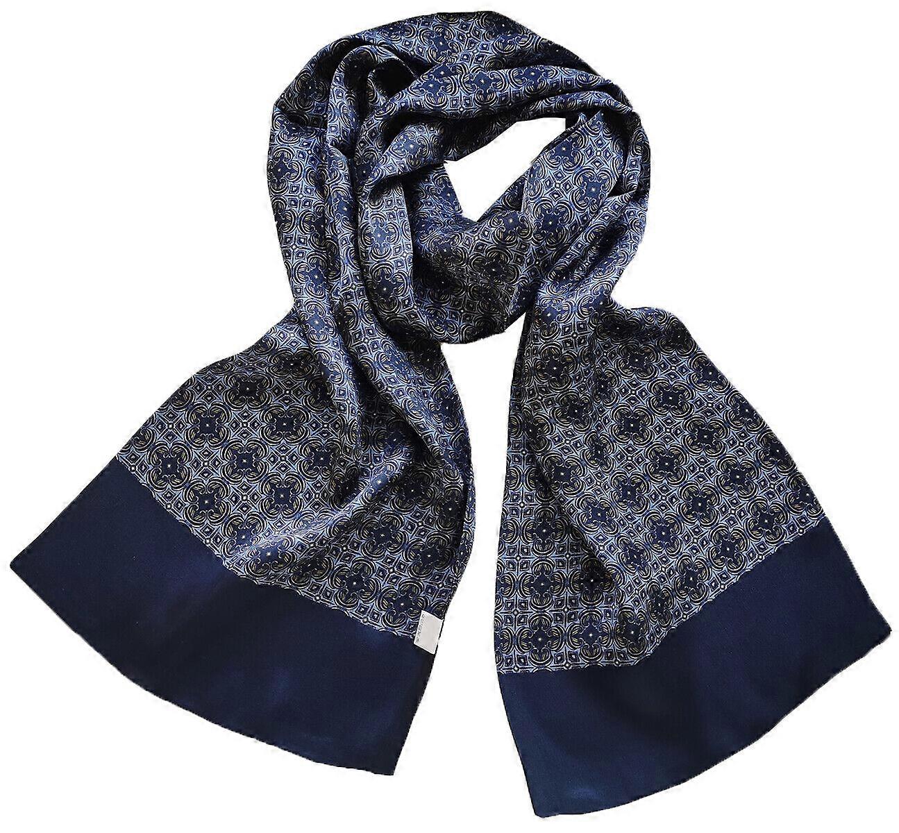 Men's 100 Pure Silk Scarf Cravat Double Layer Print Neckerchief Brown Blue
