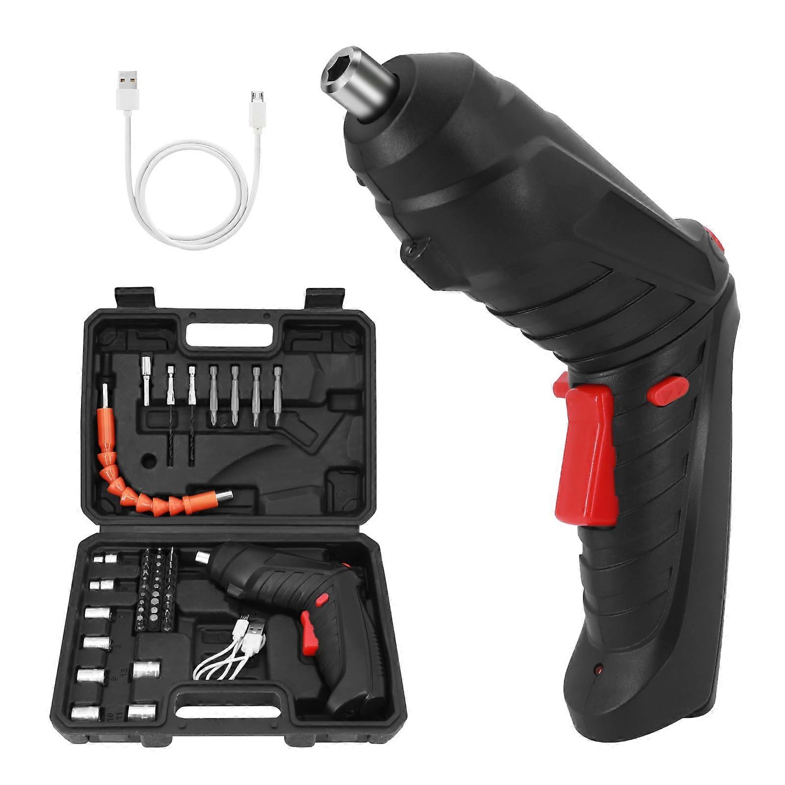 3.6V Cordless Electric Screwdriver Set with 47pcs Accessories, Dual Position Handle and LED Light