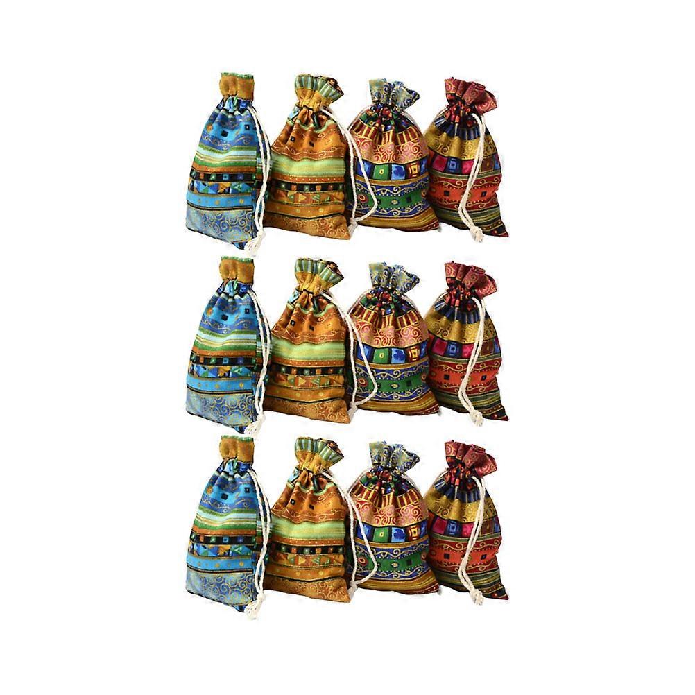 Draw String Bags Bulk Retro Drawstring Bag Home Storage 10x14cm Assorted Color 12Pcs