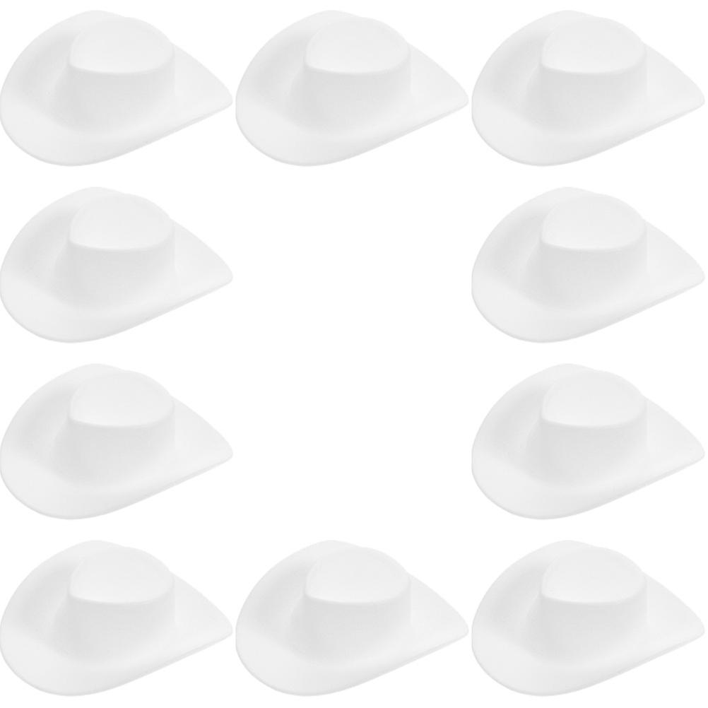 Miniature Cowboy Hat for Decorating White Plastic 10Pcs Pack