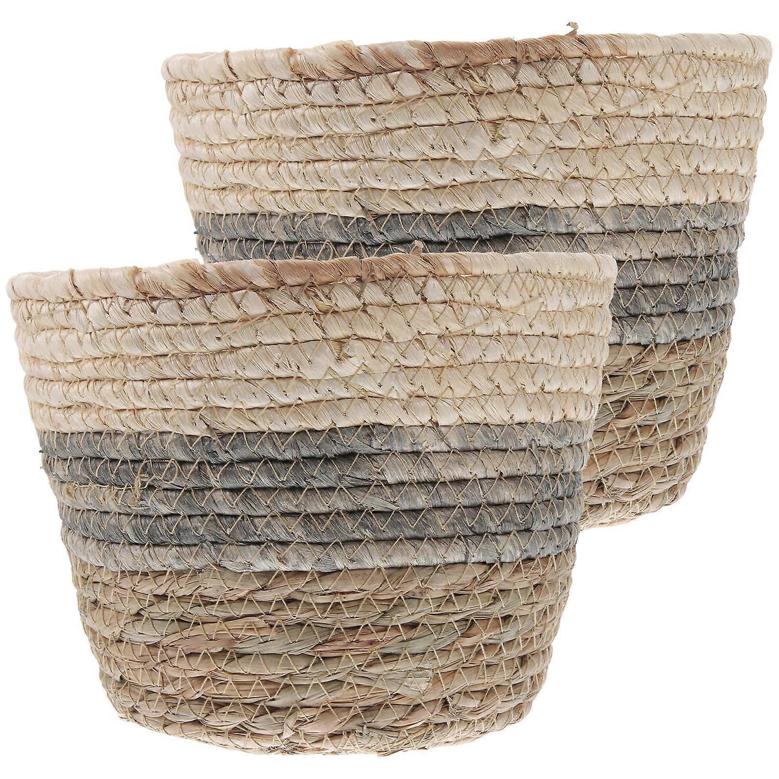 Decorative Straw Flower Baskets Storage Use Plant Holders 2Pcs Set