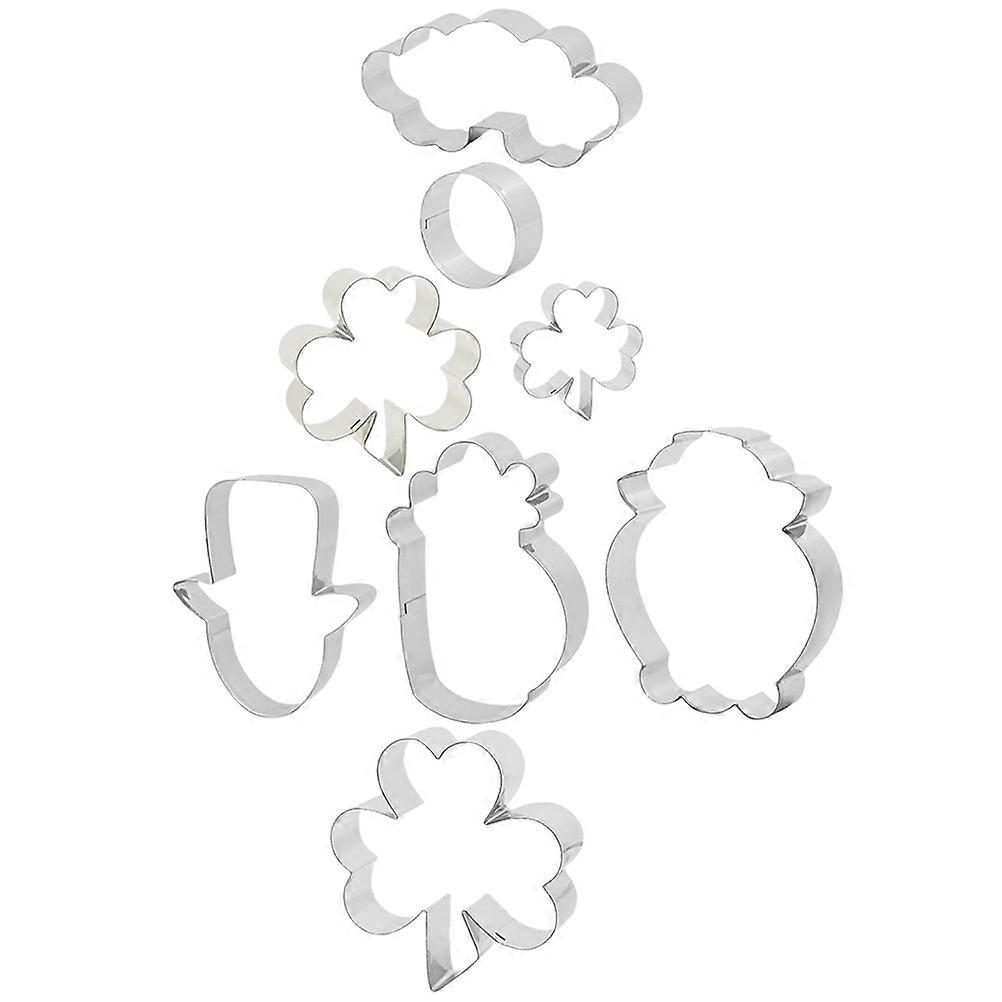 Metal Cookie Mold Set for St Patrick Day Baking 8Pcs Silver Cutters