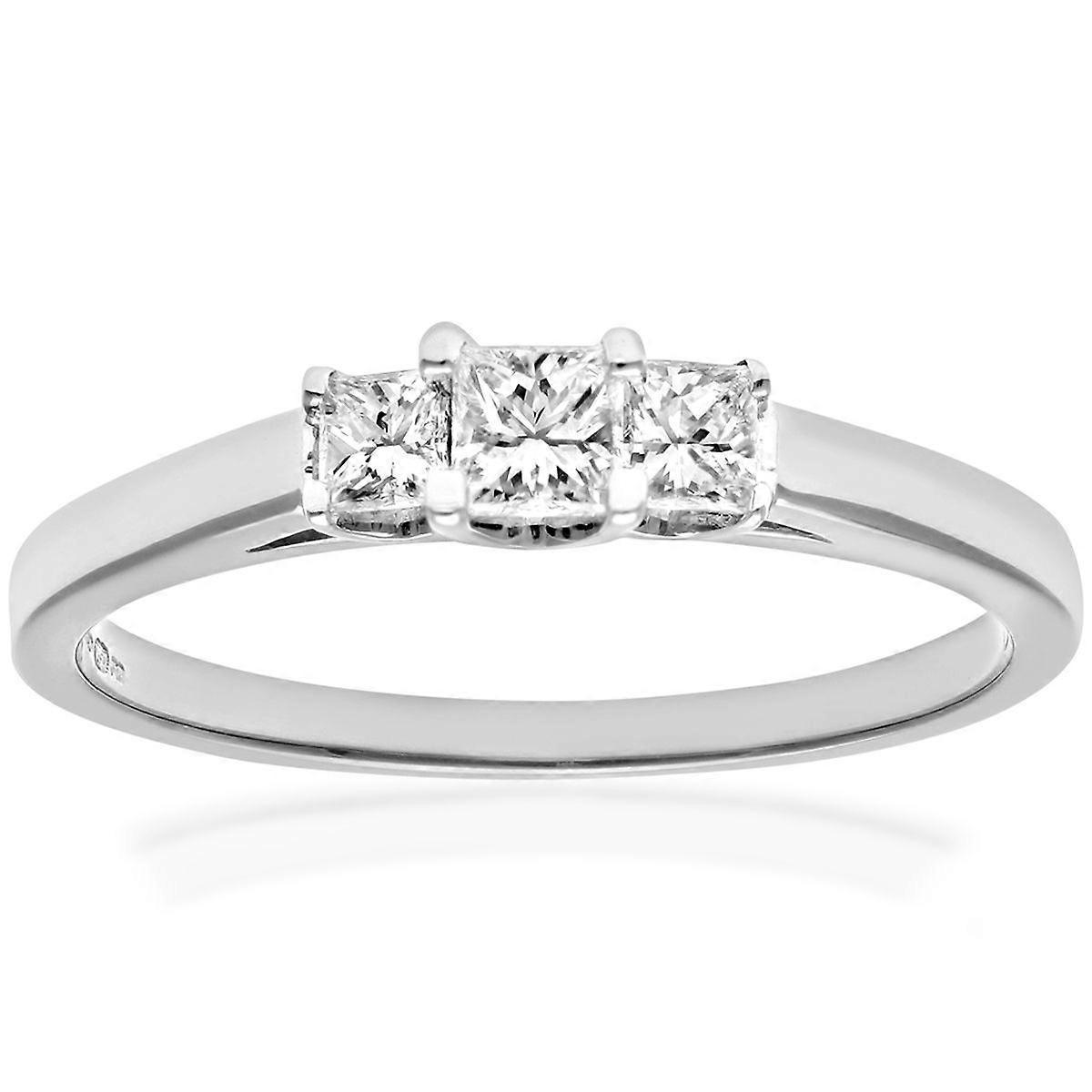 Jewelco London Platinum Princess 15pts Diamond 18pts Graduated Tiered Trilogy Ring 3mm
