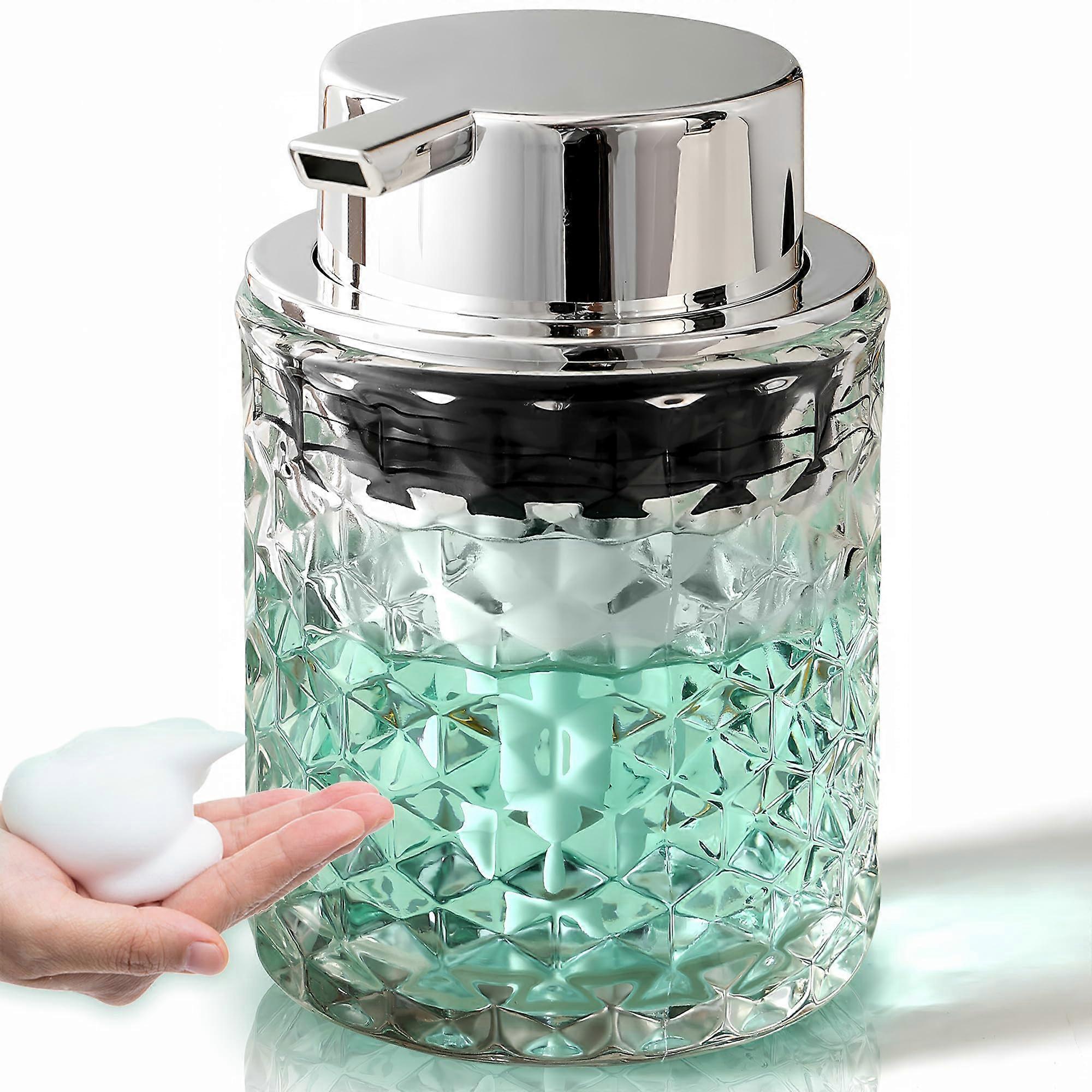 Foaming Hand Soap Dispenser with Diamond Pattern Clear Glass, Refillable Pump Bottle for Bathroom