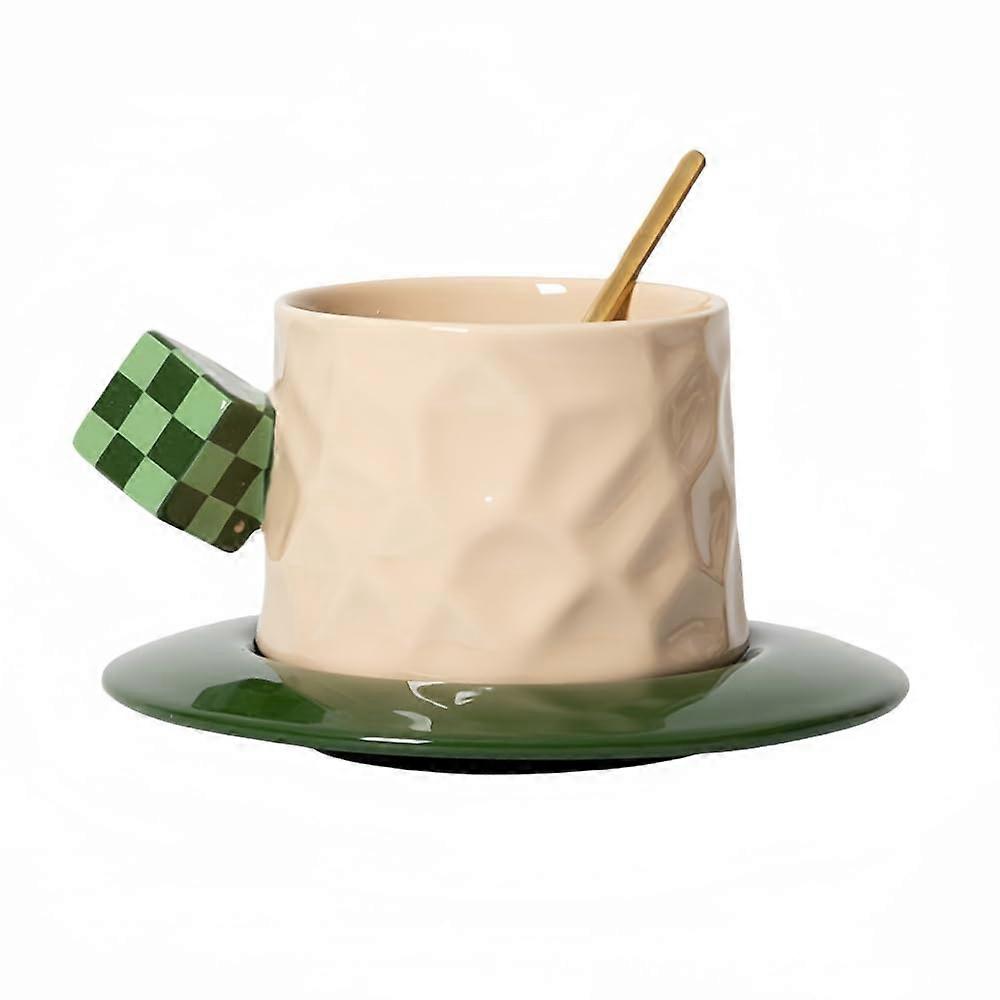10oz Ceramic Coffee Mug Latte Art Cup with Colorful Cube Handle, Stackable and Dishwasher Safe