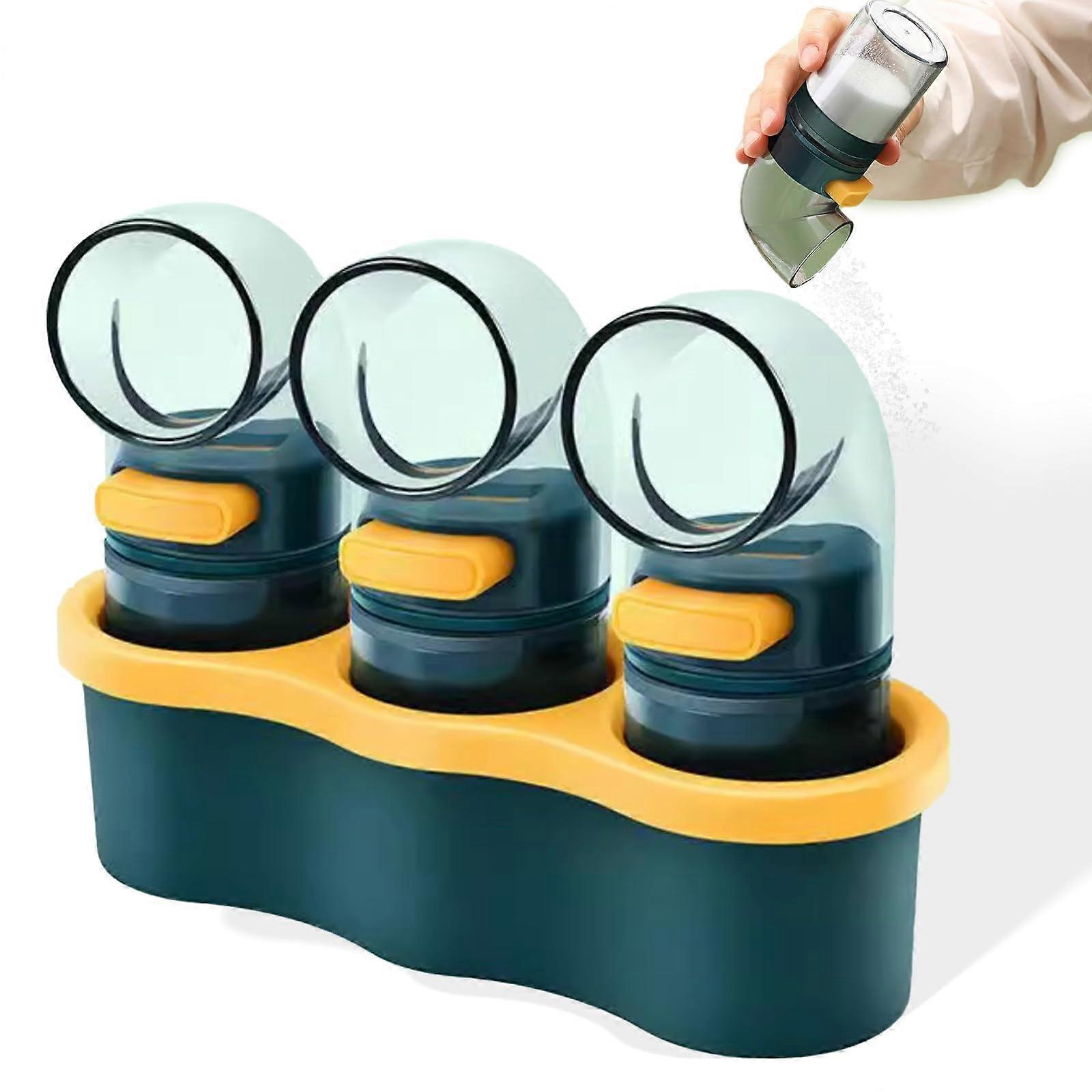 3Pack Spice Dispenser Set with Precise 0.5g OneHand Push Control and Airtight Salt Containers