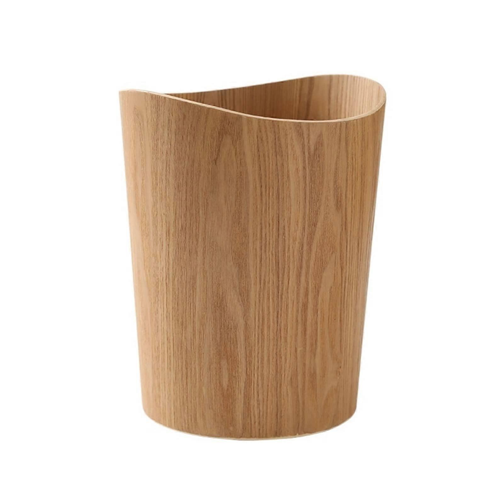 Large Capacity Wooden Trash Can for Kitchen Bathroom Bedroom with Creative Irregular Shape