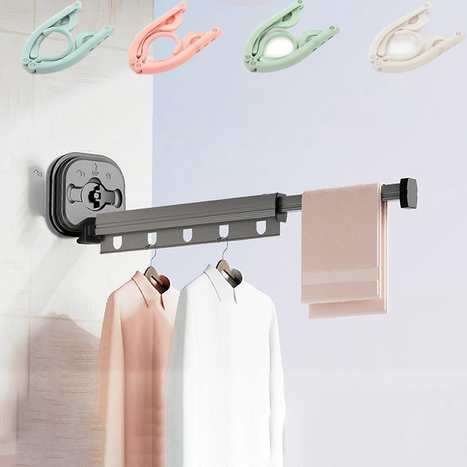 Wall Mounted Clothes Drying Rack Foldable Aluminum Space Saving Laundry Hanger Gray Holds 25 lbs
