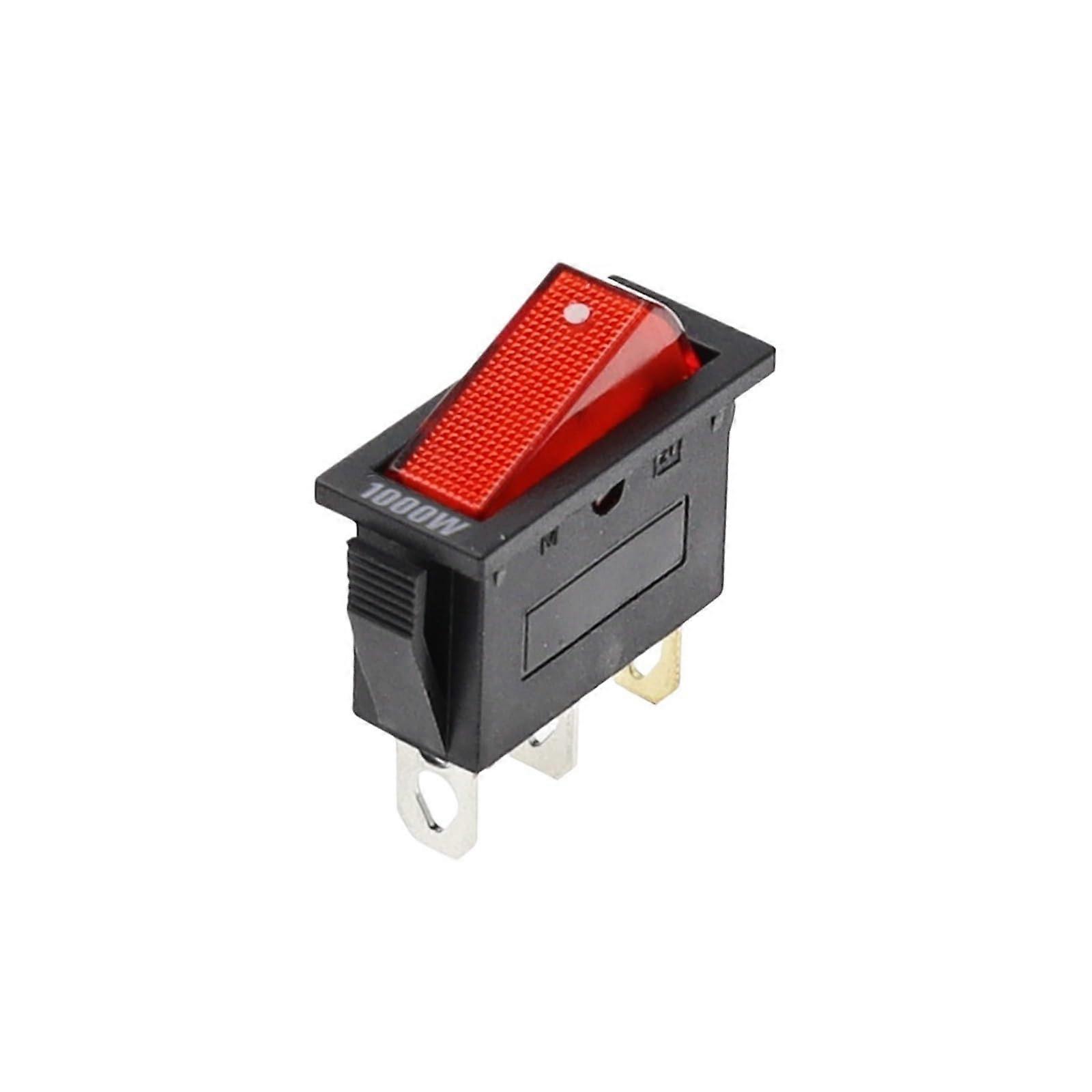 10PCS 1000W KCD3 Rocker Switch with Red Light, 3 Pin Durable Toggle Control for Quick OnOff