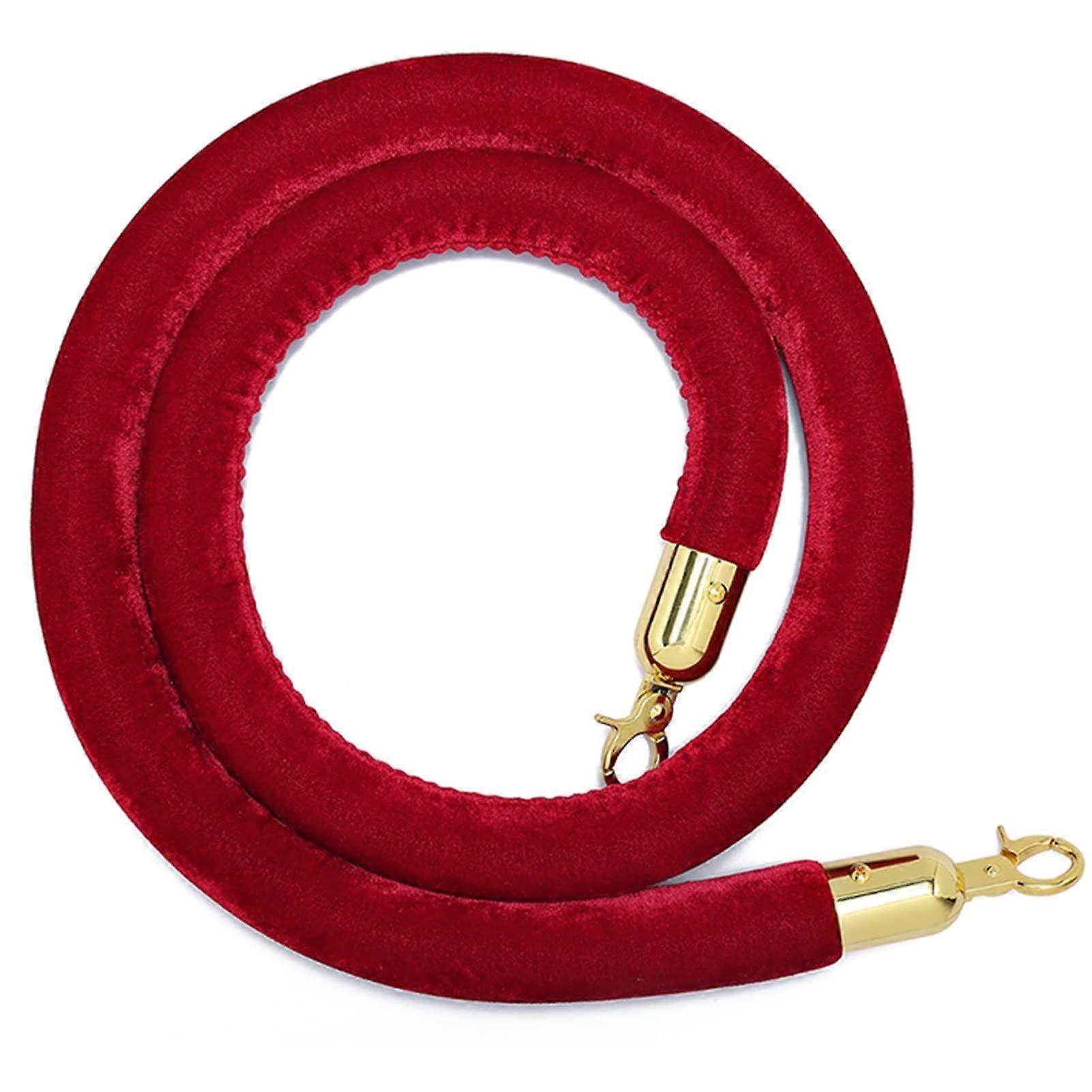 Velvet Stanchion Rope with Silver Hooks for VIP Event Crowd Control, Red 5ft