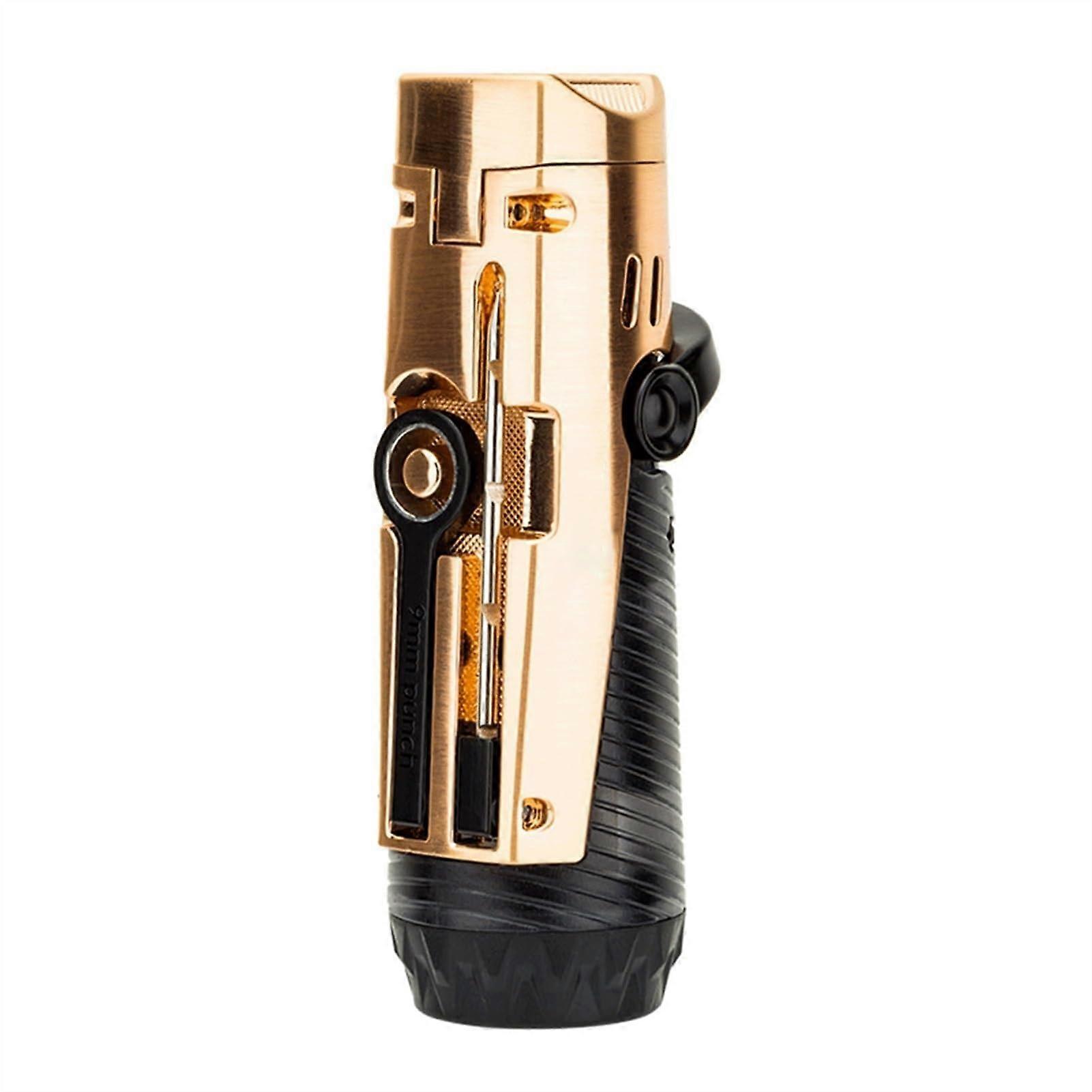 Windproof Butane Lighter with Visible Fuel Window, Adjustable Flame Zinc Alloy Refillable Torch (Gold)