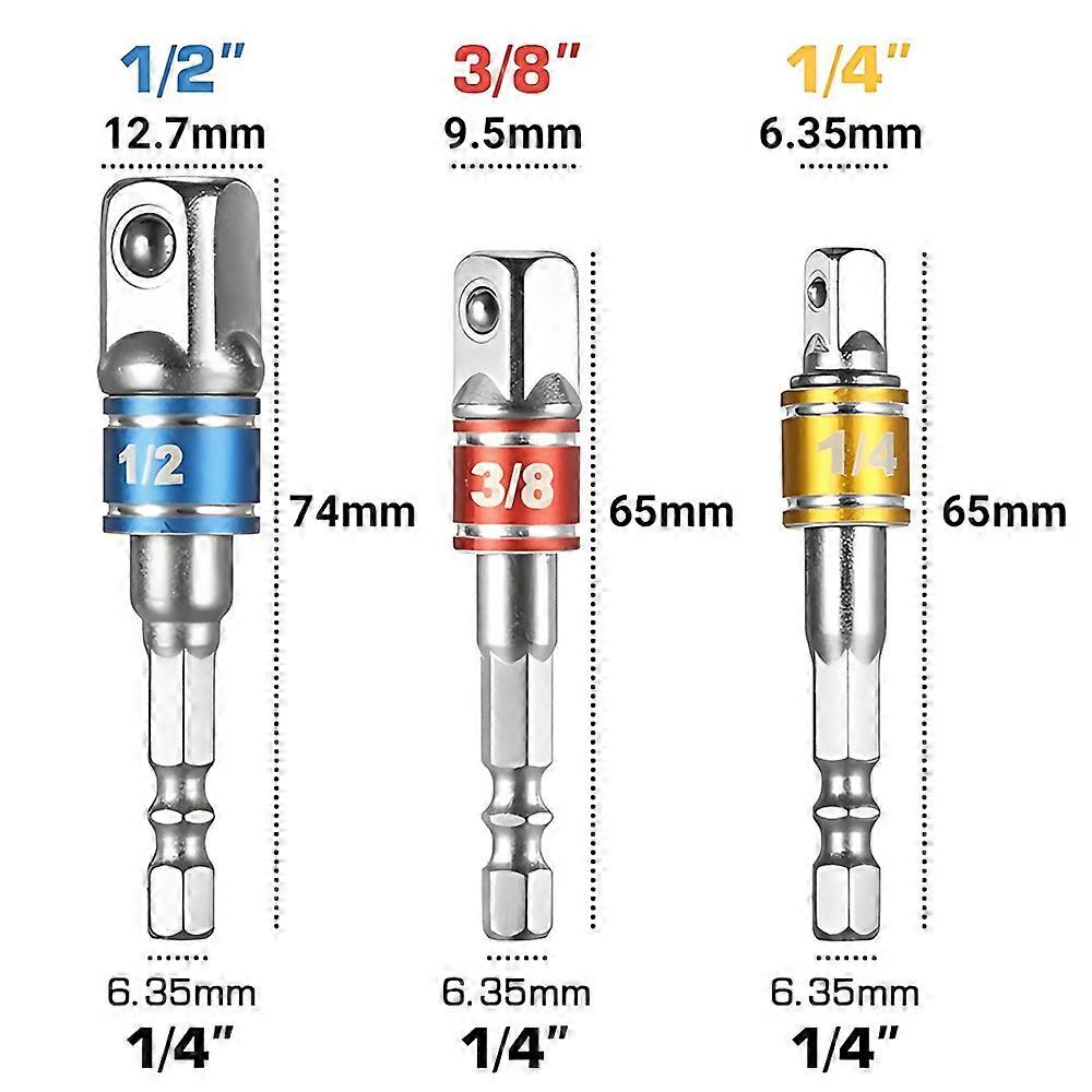 Drill Socket Adapter Kit Impact Drill Extension Bit Socket Adapter Kit 1/4'' 3/8'' 1/2'' Square Head 1/4'' Hex Shank Drill Tools