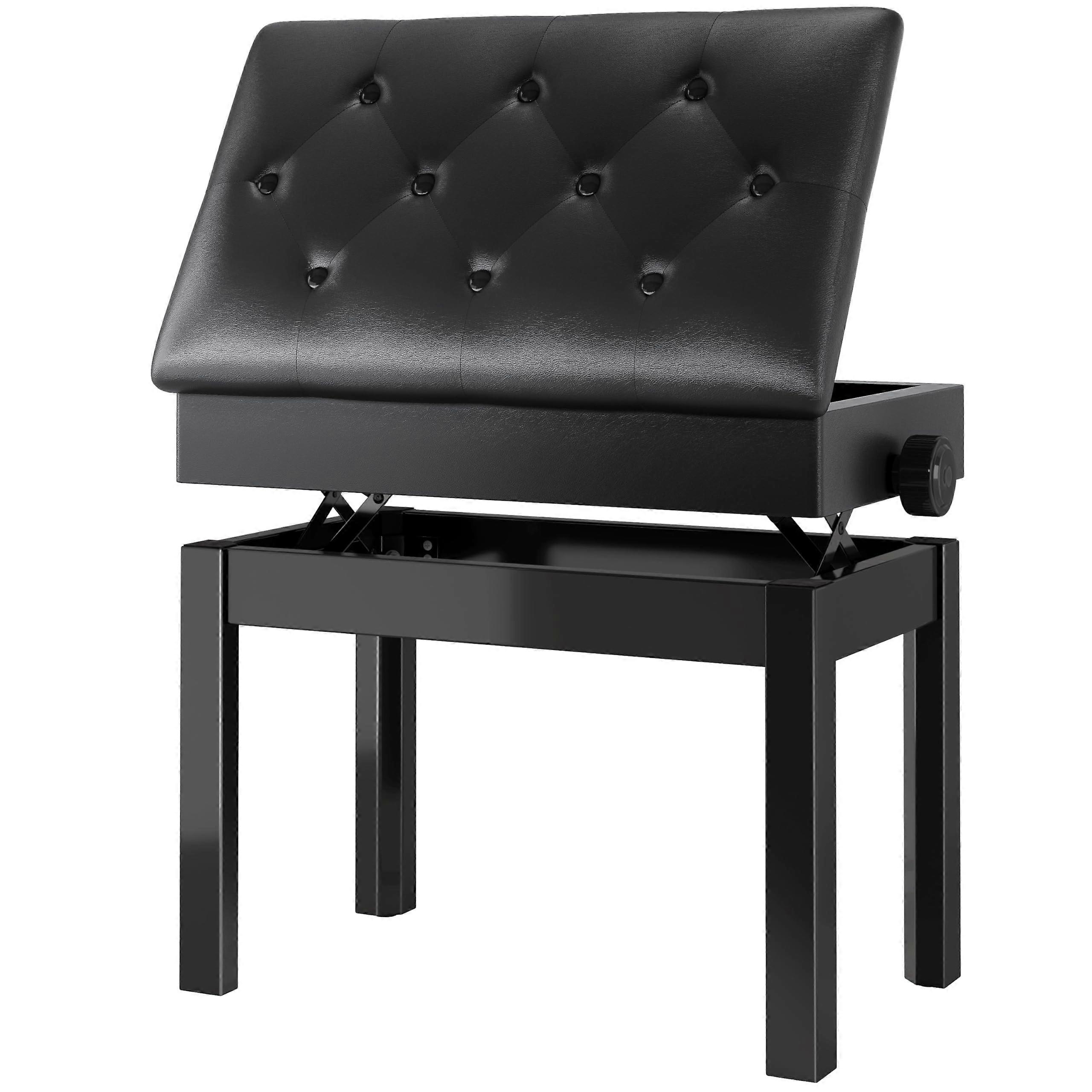 Adjustable Piano Bench with Storage, Height Adjustable Seat, PU Leather, Solid Wood, 150kg Capacity