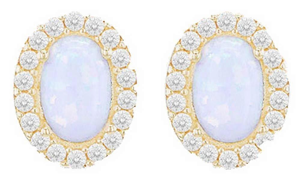 KJ Beckett Oval Opal Stud Earring - Yellow Gold/White