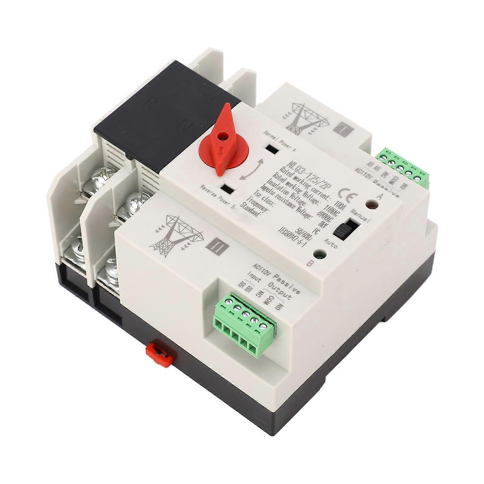 110V 100A Automatic Transfer Switch 2 Pole Generator Changeover Fast Circuit Switching DIN Rail