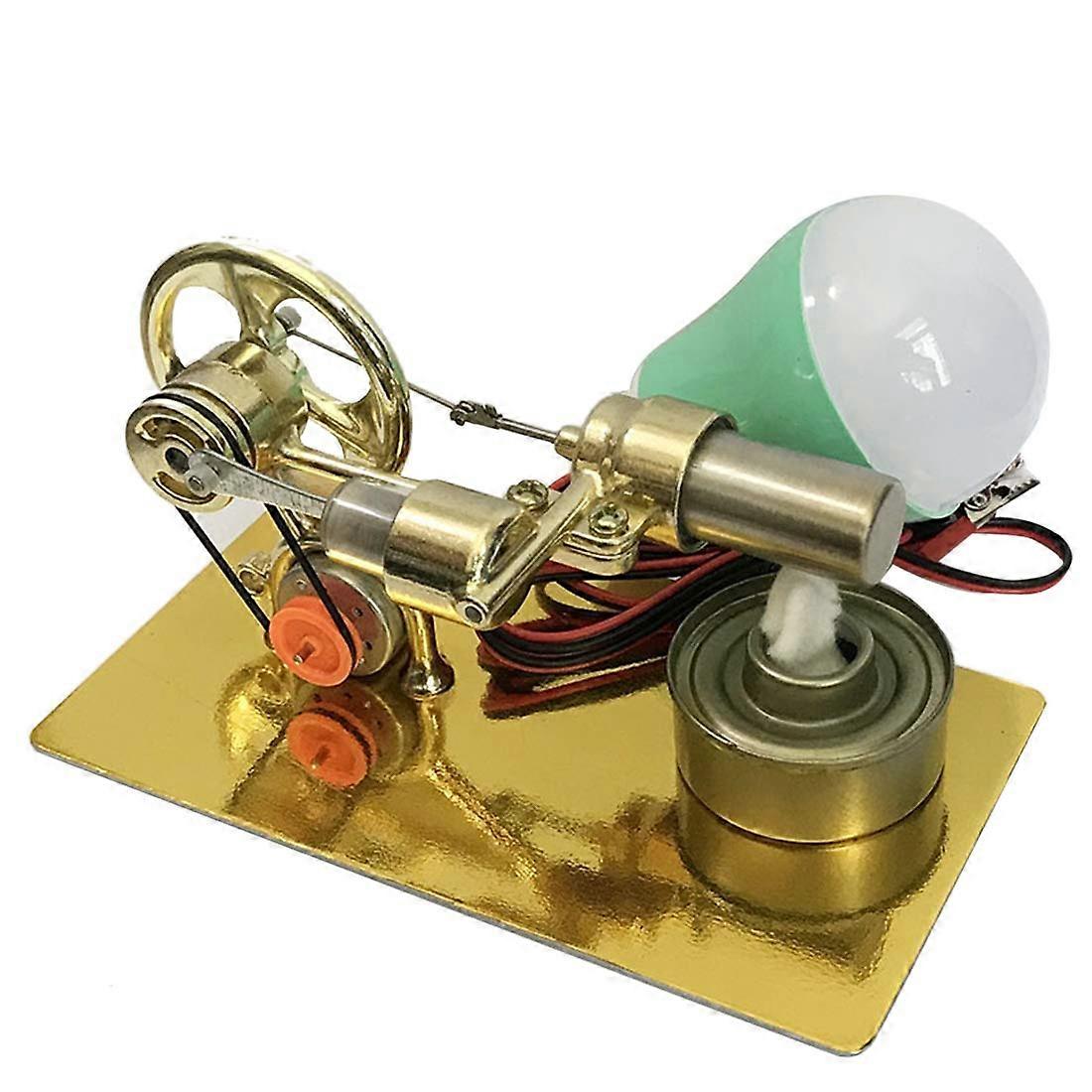 Stirling Engine Model with LED Light and Base, Single Cylinder HeattoLight Generator Toy