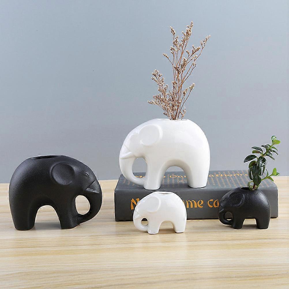 Ceramic Elephant Flowerpot for Succulent Plants Black Desktop Decoration