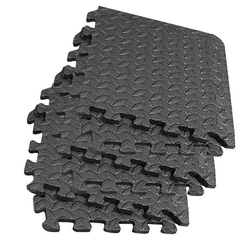 Leaf Grain Floor Mat Eva Gym Floor Mats for Cushioning 8Pcs Black Patchwork