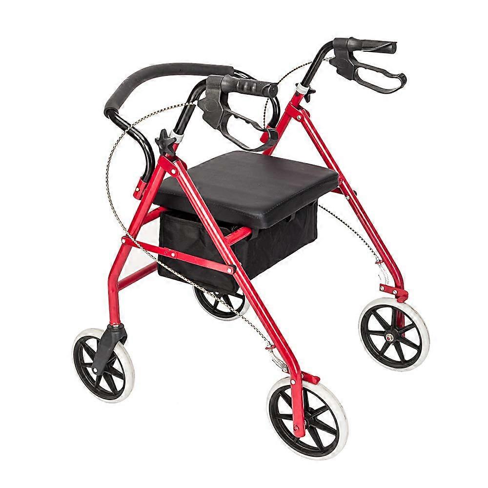 Rollator Walker with Seat, Adjustable Height, 8' Wheels, Foldable Backrest, Underseat Storage, Red