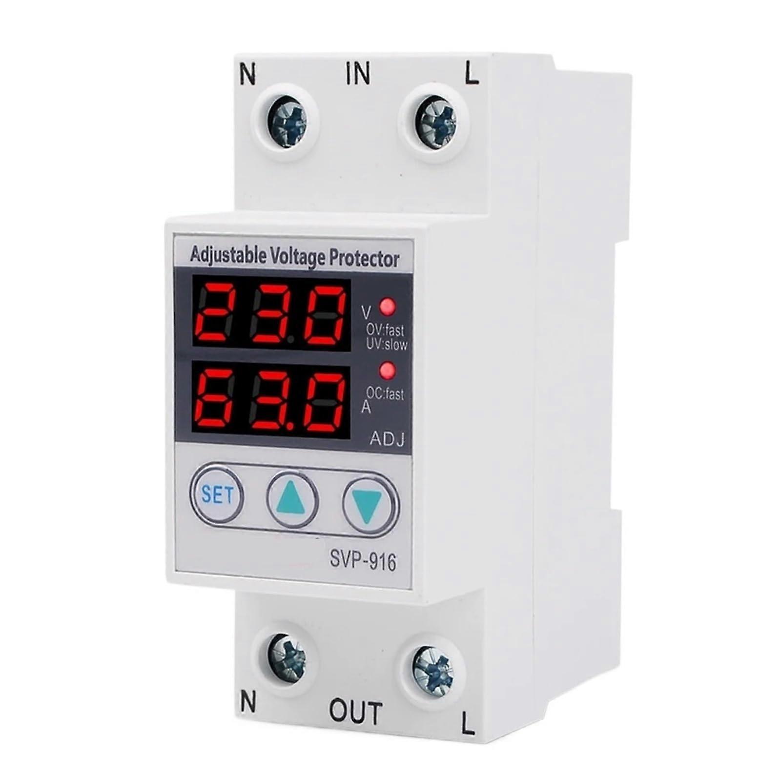 63A Adjustable Voltage Surge Protector Relay with Overcurrent Protection for Three Phase Systems