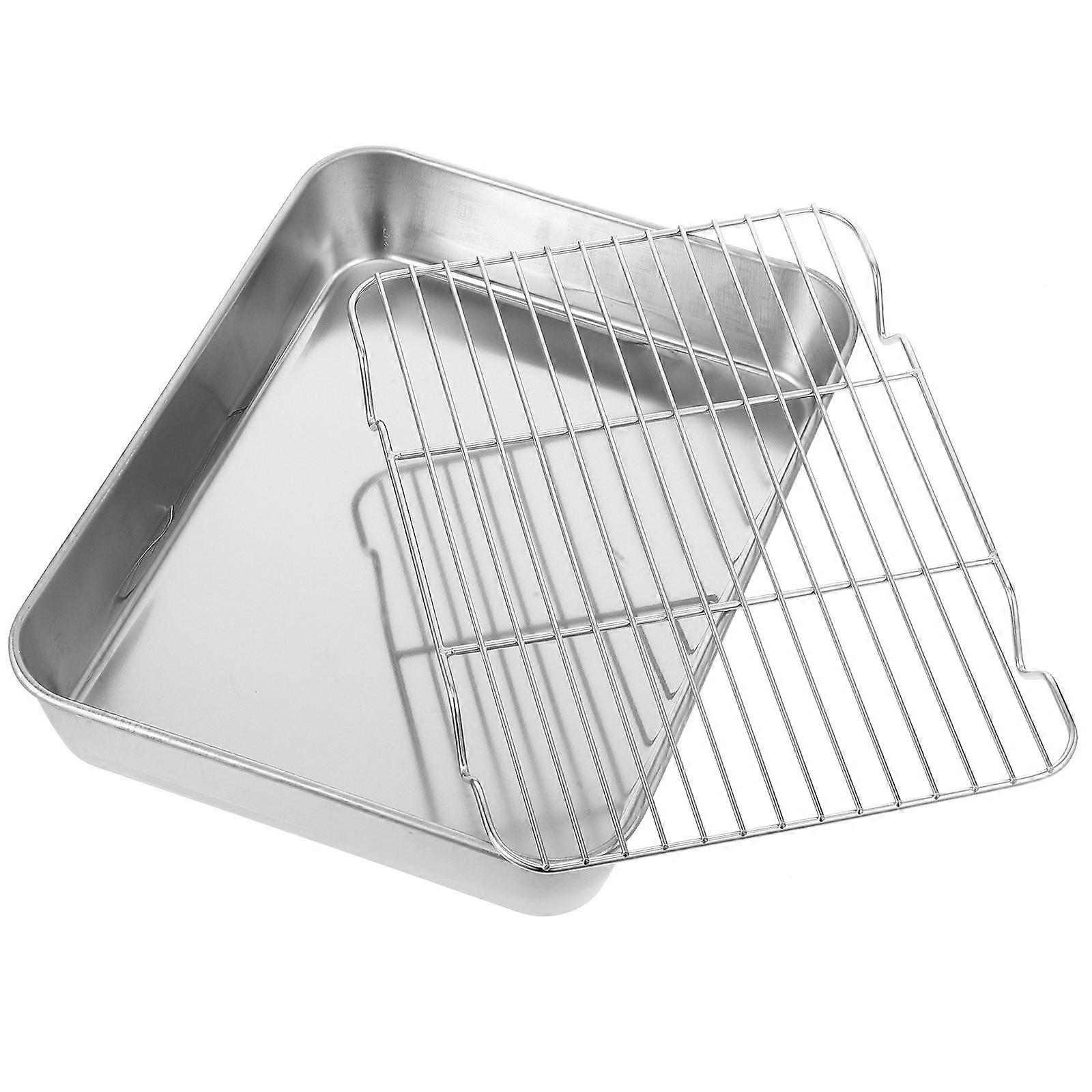 Rectangular Stainless Steel Roasting Pan with Rack for Baking Use 3Pcs Set