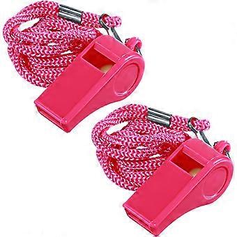 2Pcs Pink Whistle for Coaches Whistle Hot Pink Loud Plastic Sports Whistles for Outdoor Enthusiasts Dog Training Party Favors Basketball, with Lanyar