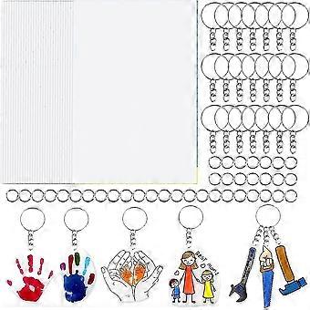 30PCS Shrink Plastic Sheets for Kids with 30 Keychains & 100 Jump Rings, for DIY Handprint Keychains