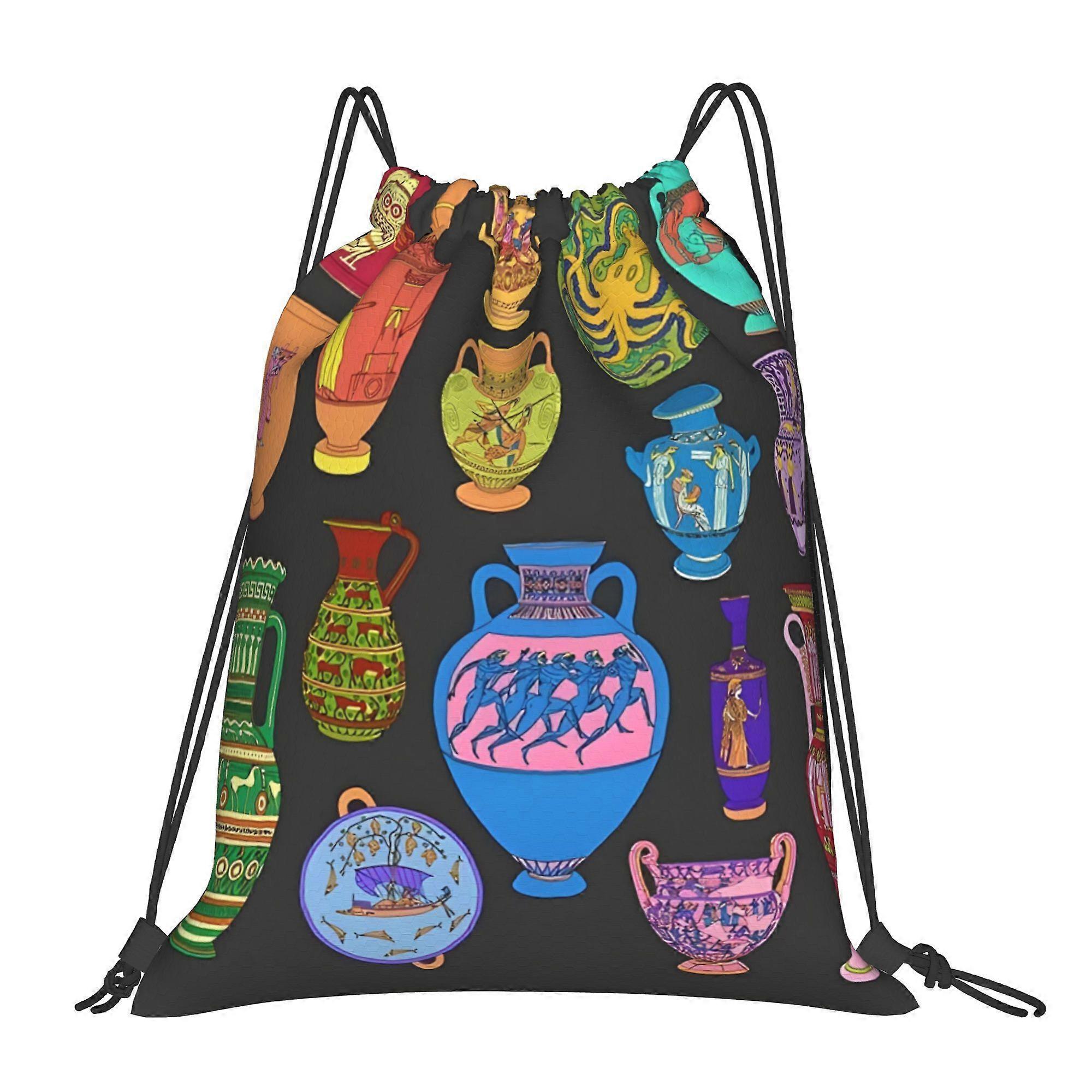 1pc Greek Ceramics Rainbow Drawstring Backpack-Cqazw