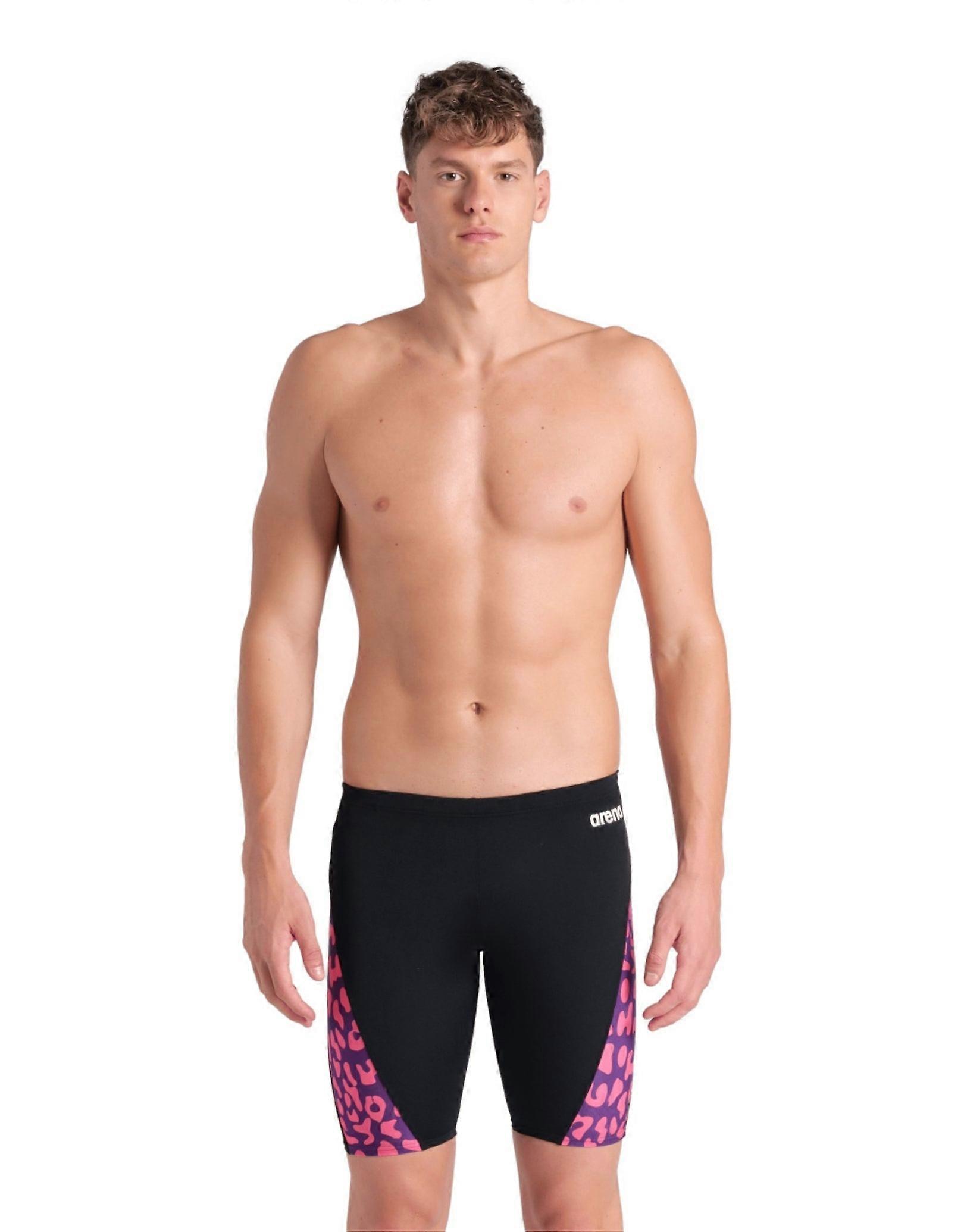 Arena Leopard Printed Swim Jammer - Black/Fuchsia Multi