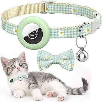 2 pcs Airtag Cat Collar with Bell, Adjustable Kitten Collar with Waterproof Holder Compatible with Airtag Bowknot Design Pet Supplies  - Green
