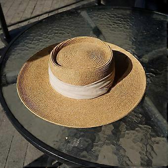 Sun Hat for Women Summer Hat White Ribbon Fedora Straw Hat Wide Brim Boater Hat Derby Church Vocation Beach Hat Lady Panama Hat