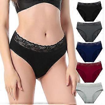 5 Pack Women Underwear Soft Cotton Underpants Lace Waistband Knickers Ladies Seamless Hipster Briefs Stretchy Panties Bikini Panties 26-27