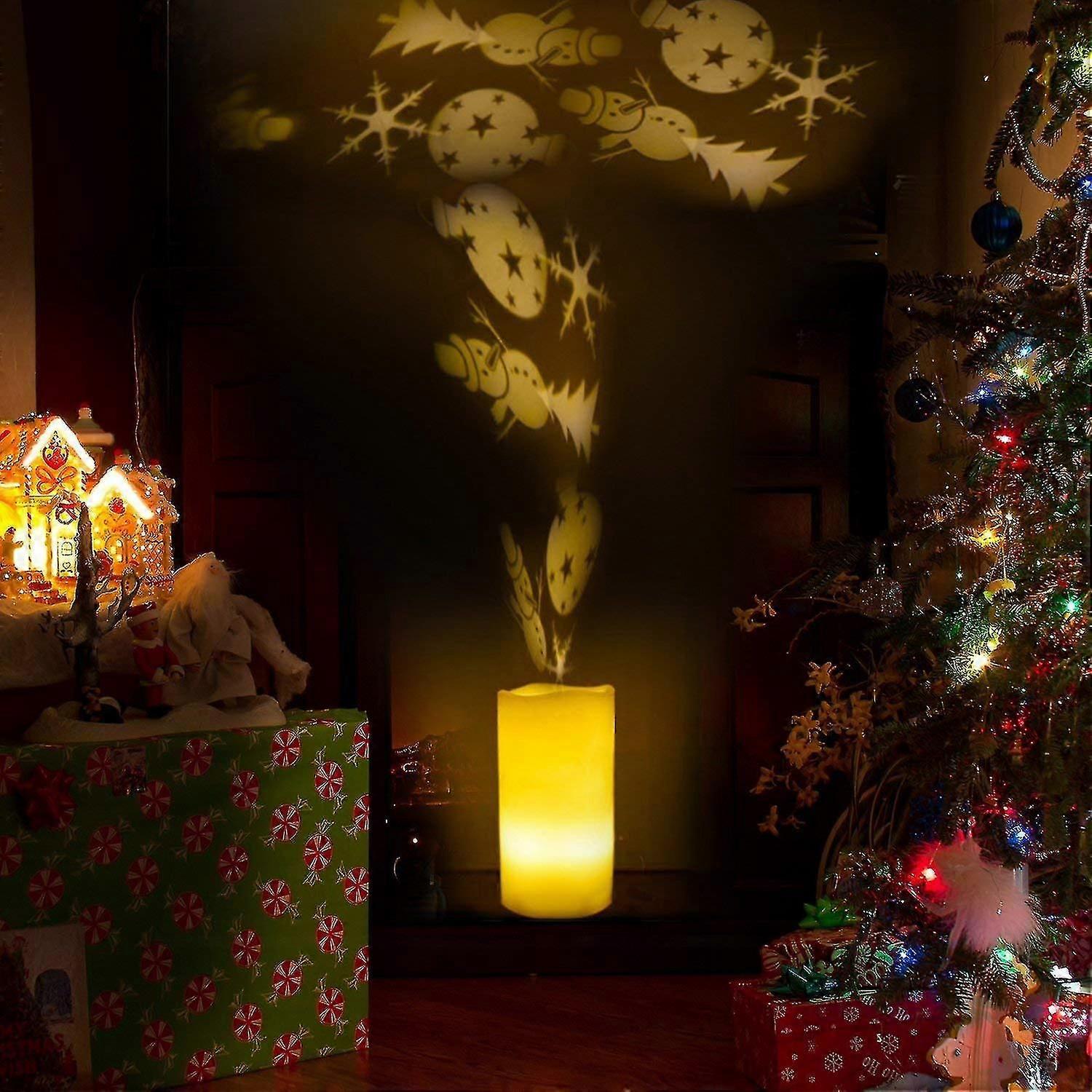 Flameless Led Candle Shape Rotation Projection Lamp Night Light