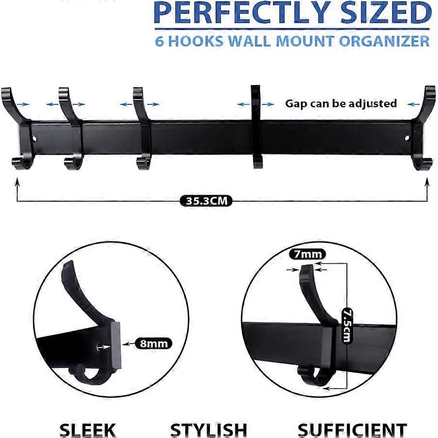 Self-Adhesive Coat Hooks Rack with 5 Movable Hooks - 2 Pack