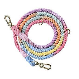 Correa de perro hecha a mano Correa de entrenamiento para perros trenzada de doble cabeza multifuncional con accesorios dorados para correr macarrones 210x1.2cm / 82.7x0.5in