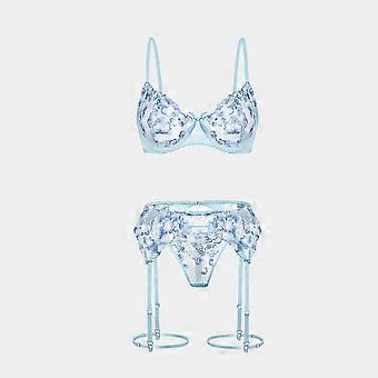 European and American ultra-thin embroidery transparent mesh lace bra set garter foot cover temptation women's underwear