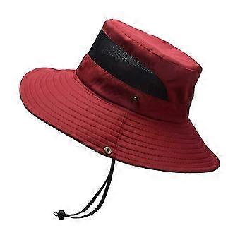 Weinroter Netz-Bucket-Hat und faltbare, atmungsaktive Baseballkappe zum Angeln im Sommer